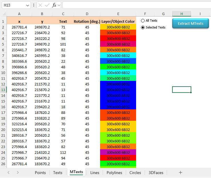 AutoCAD to Excel