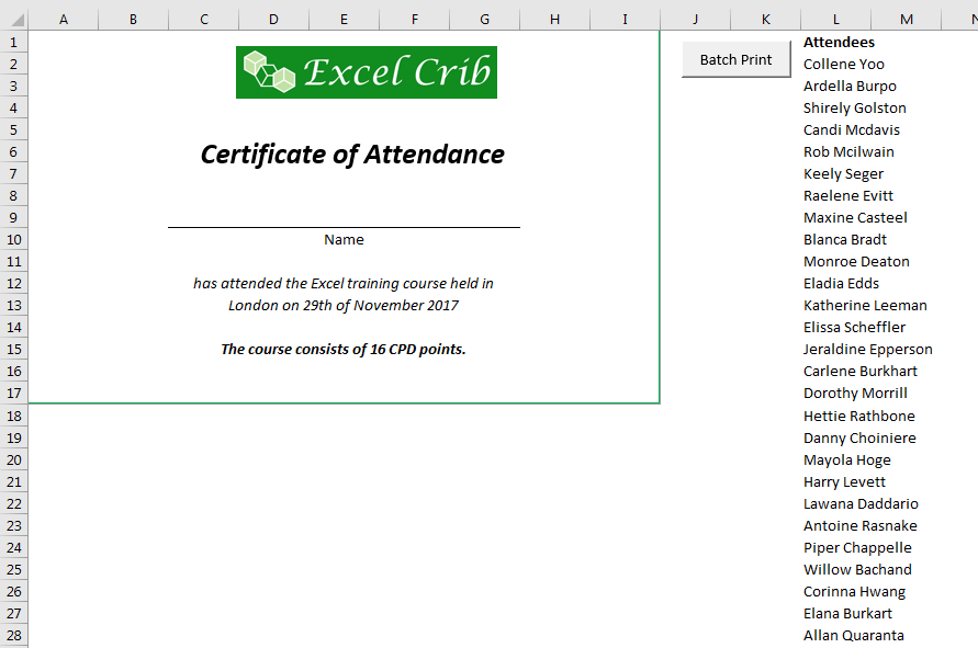 Batch Print in Excel