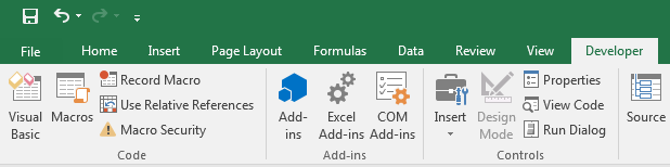 Excel Developer Menu