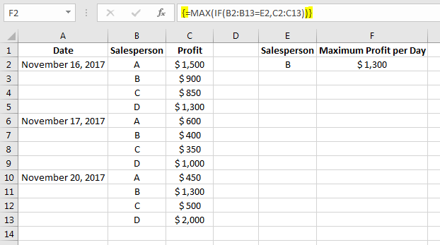 Excel Max If Function 2